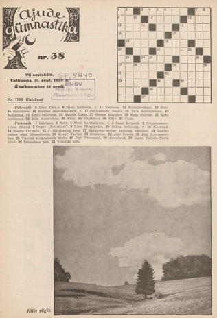 Ajude Gümnastika : ristsõnamõistatuste ajakiri ; 38 1939-09-21