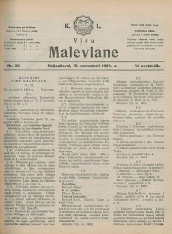 K. L. Viru Malevlane ; 22 1934-11-15