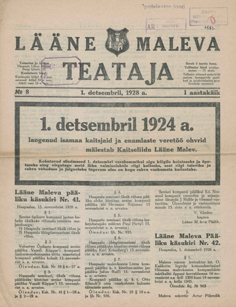 Lääne Maleva Teataja ; 8 1928-12-01