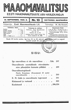 Maaomavalitsus ; 13 1929-09-10