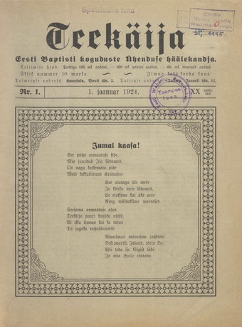 Teekäija : Eesti Baptisti Koguduse Ühenduse häälekandja ; 1 1924-01-01