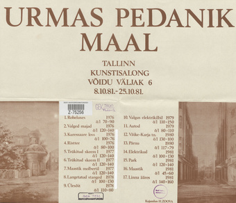Urmas Pedanik : maal : Tallinna Kunstisalong, 8.10.81 - 25.10.81 : näituse kataloog