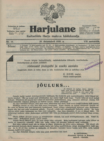 Harjulane : Kaitseliidu Harju Maleva häälekandja ; 16 1935-12-20