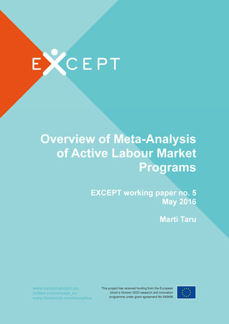 Overview of meta-analysis of active labour market programs ; (Except working papers ; no. 5, May 2016)