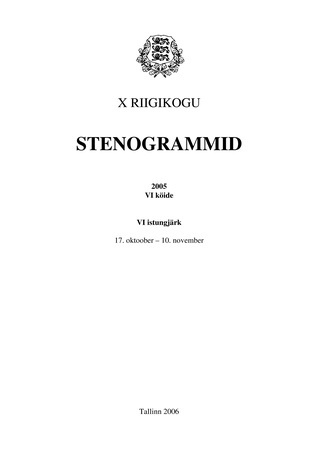 10. Riigikogu stenogrammid 2005 ; 6. kd. (Riigikogu stenogrammid ; 2005)