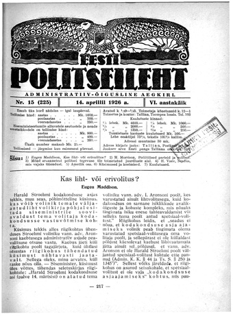 Eesti Politseileht ; 15 1926