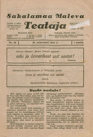 Sakalamaa Maleva Teataja ; 26 1929-12-30