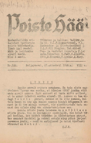 Poiste Hääl ; 132 1938-10-27