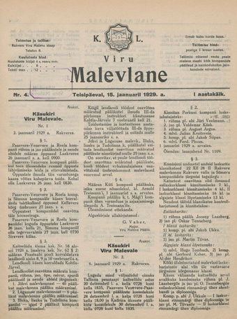 K. L. Viru Malevlane ; 4 1929-01-15