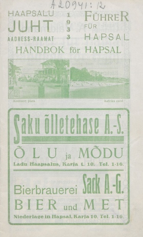 Haapsalu juht-aadressraamat : 1933 = Führer für Hapsal : 1933 = Handbok för Hapsal : 1933