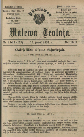 Pärnumaa Maleva Teataja ; 11-12 (107) 1933-06-25