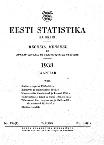 Eesti Statistika : kuukiri ; 194 (1) 1938-01