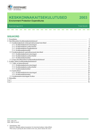 Keskkonnakaitsekulutused : aastakogumik = Environment Protection Expenditures : yearbook ; 2003