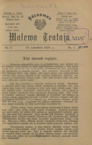 Pärnumaa Maleva Teataja ; 1 1928-11-10