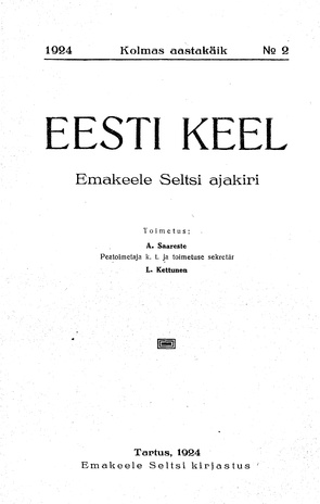 Eesti Keel ; 2 1924