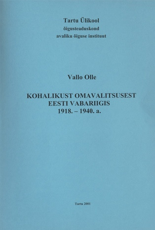 Kohalikust omavalitsusest Eesti Vabariigis 1918.-1940. a.