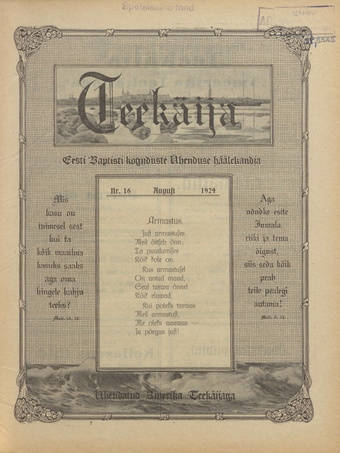 Teekäija : Eesti Baptisti Koguduse Ühenduse häälekandja ; 16 1924-08-15