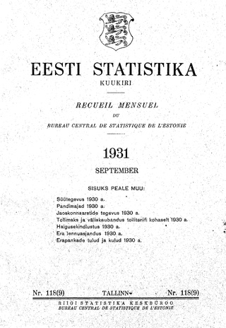 Eesti Statistika : kuukiri ; 118 (9) 1931-09