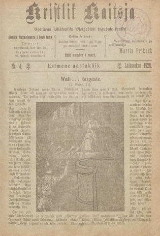 Kristlik Kaitsja : Eesti metodistide häälekandja ; 4 1920-08