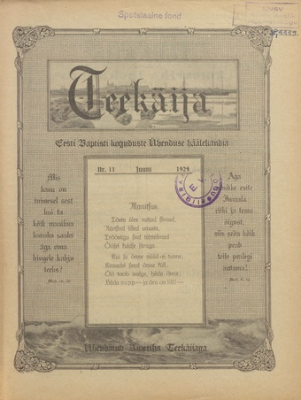 Teekäija : Eesti Baptisti Koguduse Ühenduse häälekandja ; 11 1924-06-01