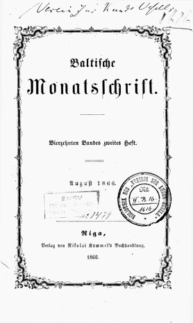 Baltische Monatsschrift ; 2 1866-08