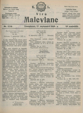 K. L. Viru Malevlane ; 17/18 1935-09-17