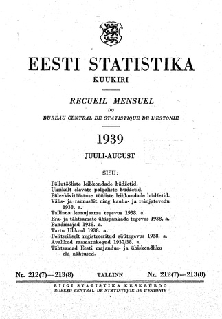 Eesti Statistika : kuukiri ; 212-213 (7-8) 1939-07/08