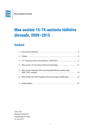 Maa-asulate 15-74-aastaste tööhõive ülevaade, 2009-2015