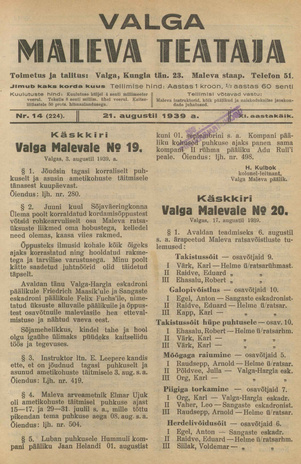 Valga Maleva Teataja ; 14 (224) 1939-08-21