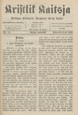 Kristlik Kaitsja : Eesti metodistide häälekandja ; 10 1923-10
