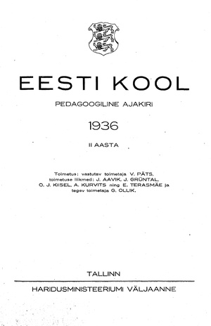 Eesti Kool ; sisukord 1936