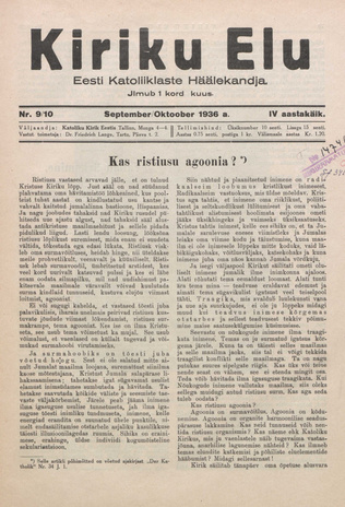 Kiriku Elu : Eesti Katoliiklaste Häälekandja ; 9-10 1936-09