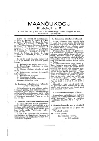 Maanõukogu protokoll nr.6 (14. juuli 1917)