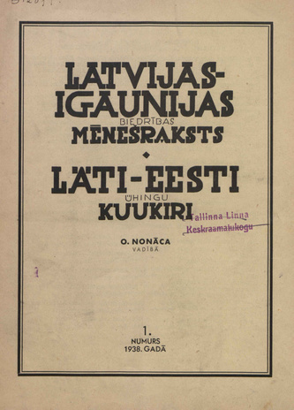 Läti-Eesti Ühingu kuukiri = Latvijas-Igaunijas Biedribas meneðraksts ; 1 1938-02