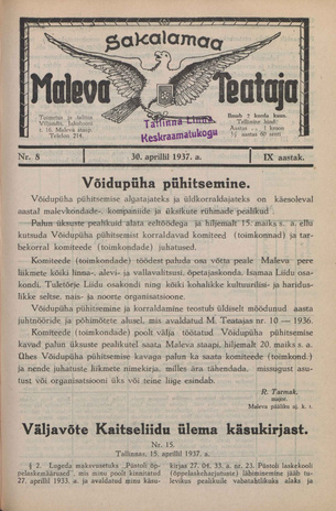 Sakalamaa Maleva Teataja ; 8 1937-04-30