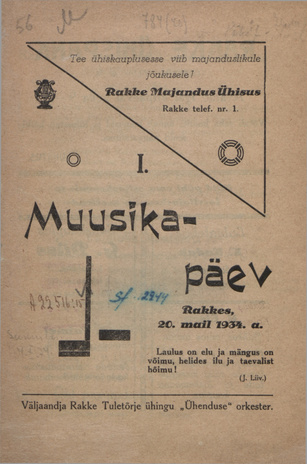 I muusikapäev : Rakkes 20. mail 1934. a. 