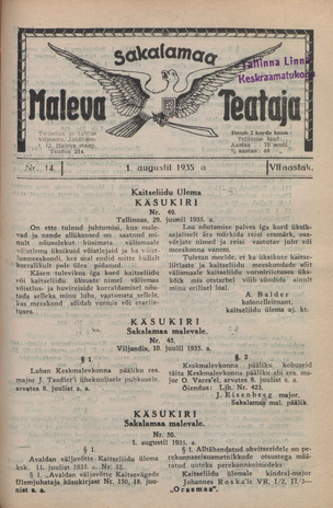 Sakalamaa Maleva Teataja ; 14 1935-08-01