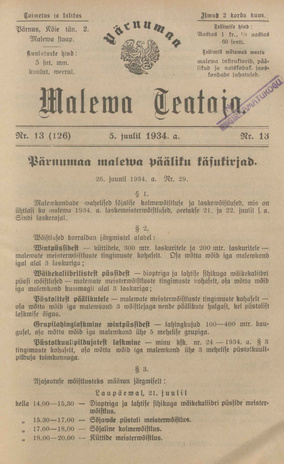 Pärnumaa Maleva Teataja ; 13 (126) 1934-07-05