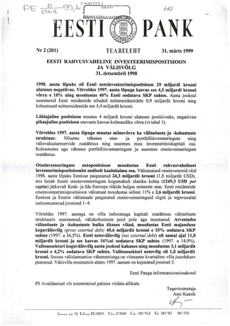 Eesti Pank : teabeleht ; 2 (201) 1999-03-31