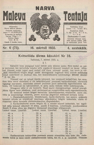 Narva Maleva Teataja ; 6 (75) 1935-03-16