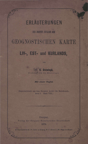 Erläuterungen zur zweiten Ausgabe der geognostischen Karte Liv-, Est- und Kurlands