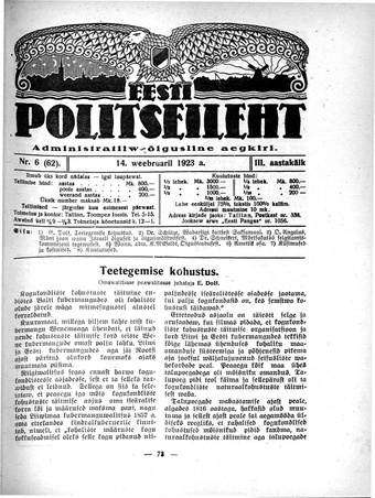 Eesti Politseileht ; 6 1923