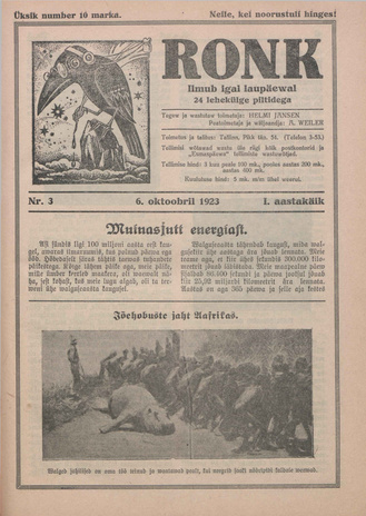 Ronk : perekonna ja noorsoo ajakiri ; 3 1923-10-06