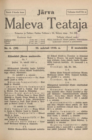 Järva Maleva Teataja ; 6 (30) 1930-03-29