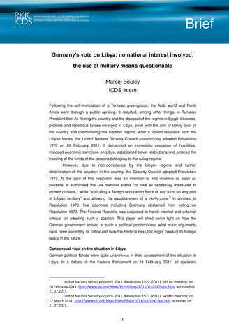 Germany’s vote on Libya: no national interest involved : the use of military means questionable