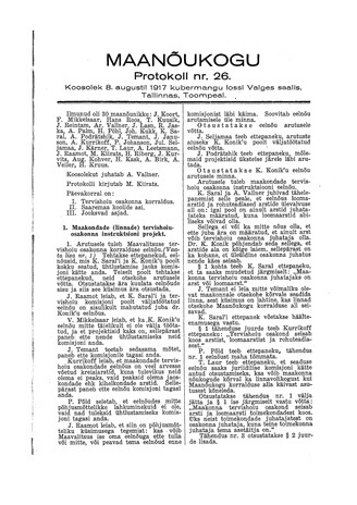 Maanõukogu protokoll nr.26 (8. august 1917)