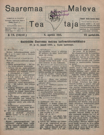 Saaremaa Maleva Teataja ; 7/8 (146/147) 1935-04-08