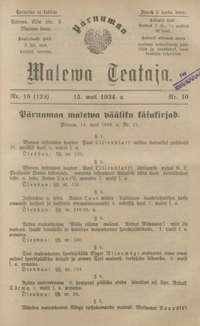 Pärnumaa Maleva Teataja ; 10 (123) 1934-05-15
