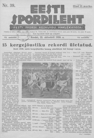 Eesti Spordileht ; 39 1926-10-22