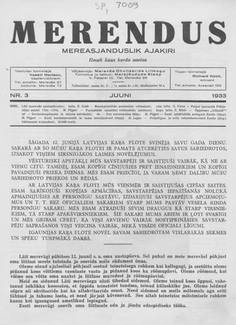 Merendus : mereasjanduslik ajakiri ; 3 1933